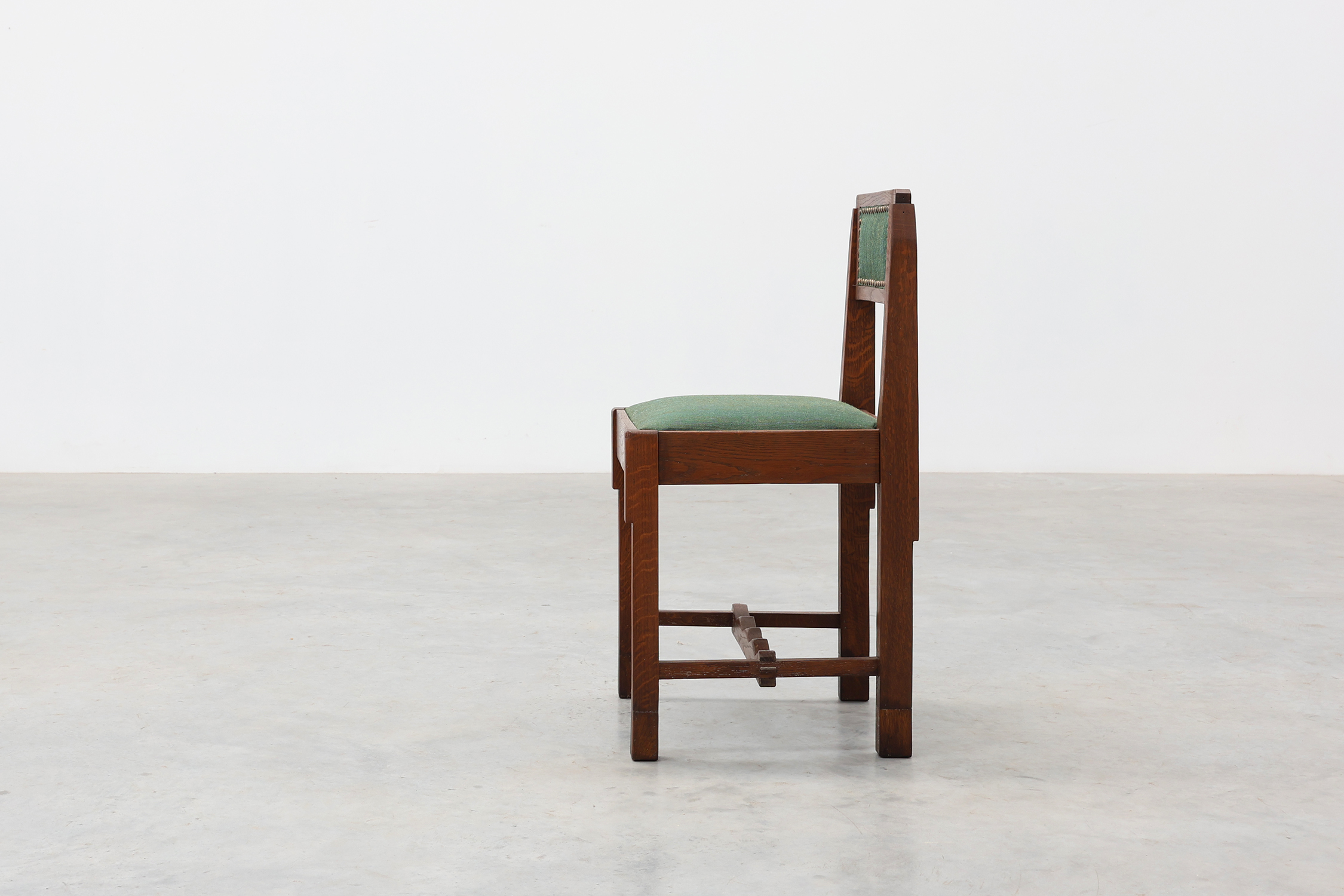 Belgian Art Deco oak side chair with  green upholstery, modernist 1920sthumbnail